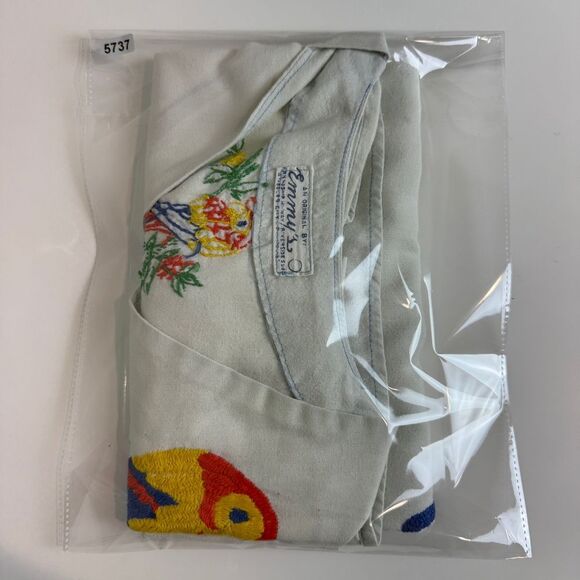 Vintage Embroidered Parrot 50s Single-Stitch V-neck Shirt M - Picture 12 of 12